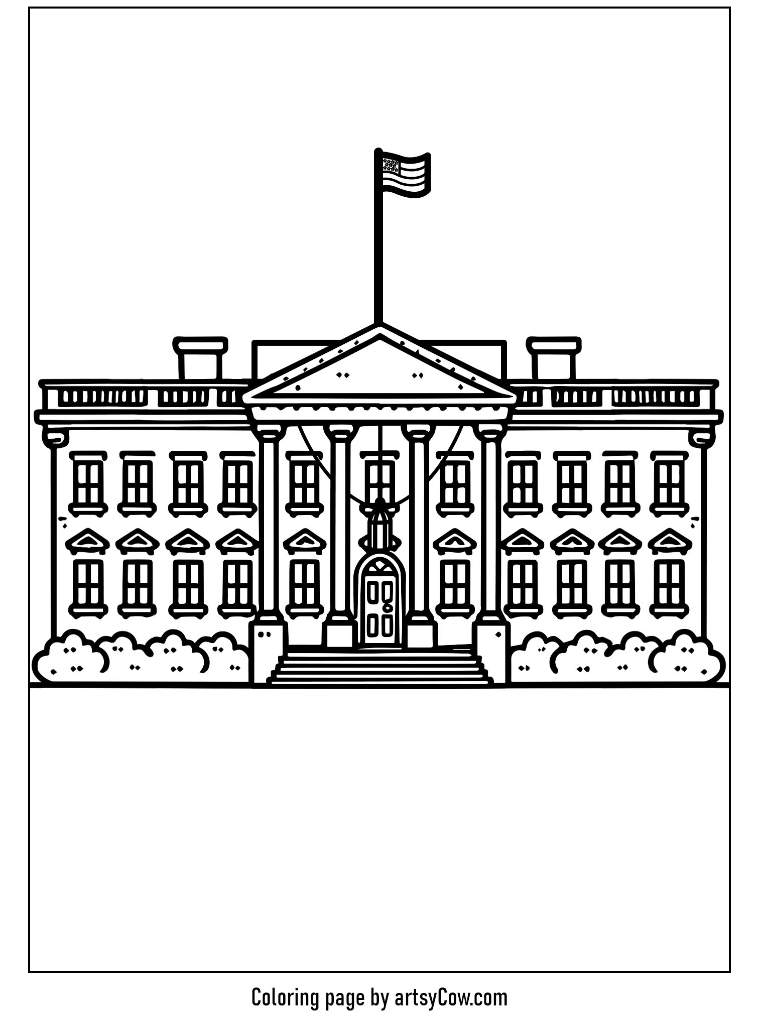 Presidents Day Coloring Pages with a detailed outline of the White House.